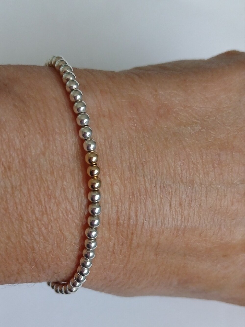14k Solid Gold Sterling Silver 925 Beaded Bracelet Dainty And Classic - Picture 3 of 3
